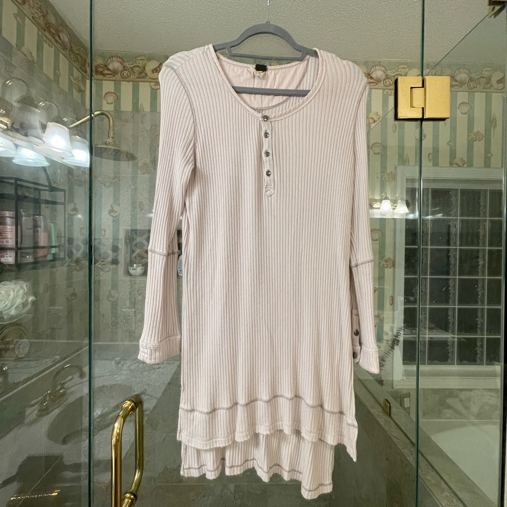 Free People We The Free Cream Ribbed Long Sleeve Henley Top